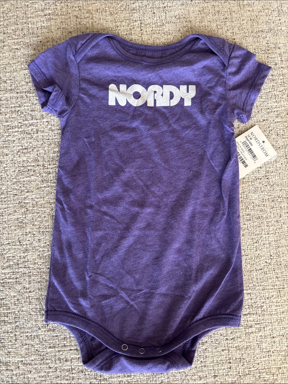 Nordstrom Purple Graphic 'NORDY' Short Sleeve Onesie